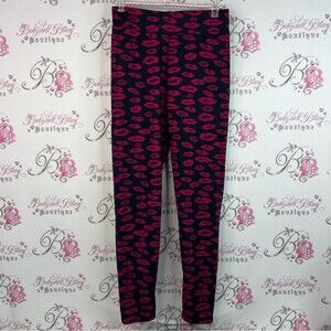 Leggings pro lips kisses fleece lined pants tights Chic Lip Print Leggings